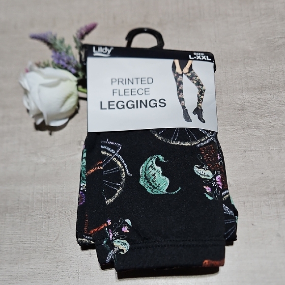 Lildy Cozy & Warm Fleece Leggings with Bicycle Floral Design - Picture 1 of 4